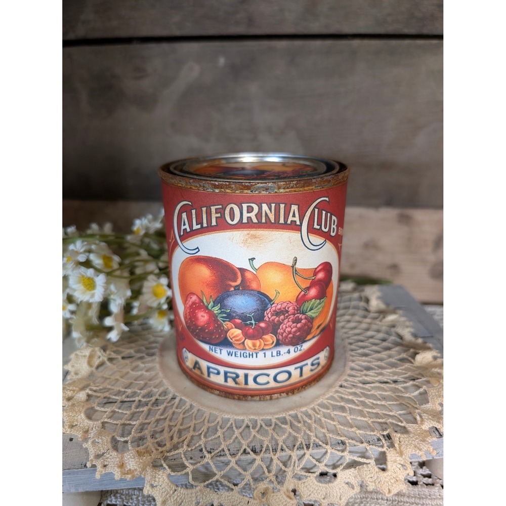 California Club APRICOTS Vintage Inspired Rusted Can - Pint - Farmhouse Decor